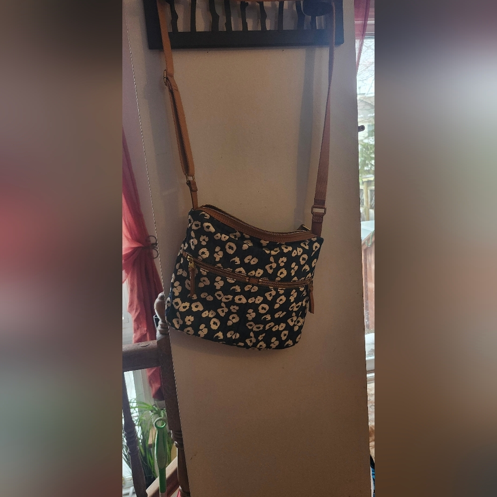 Fossil Fun Crossbody, Blue, White and Tan